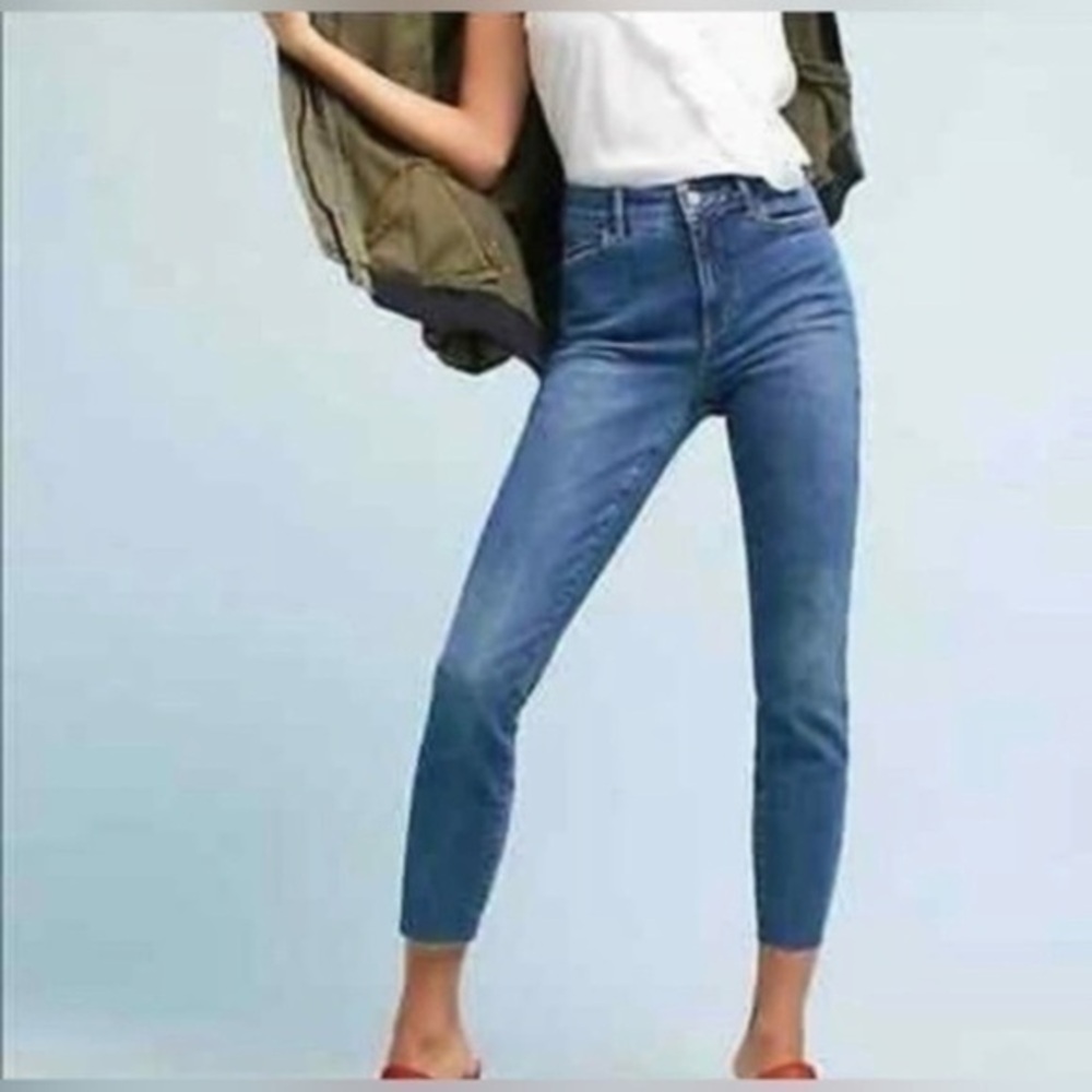 Pilcro And The Letterpress Size 27 Script Raw Hem Blue Mid Rise Skinny Jeans 4
